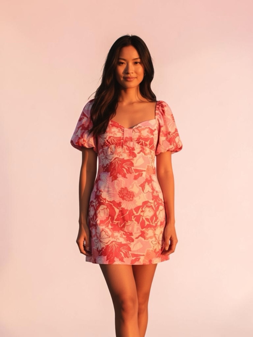 Petal & Pup Red and Pink Floral Mini Babydoll Pockets CottageCore Dress Size Lg